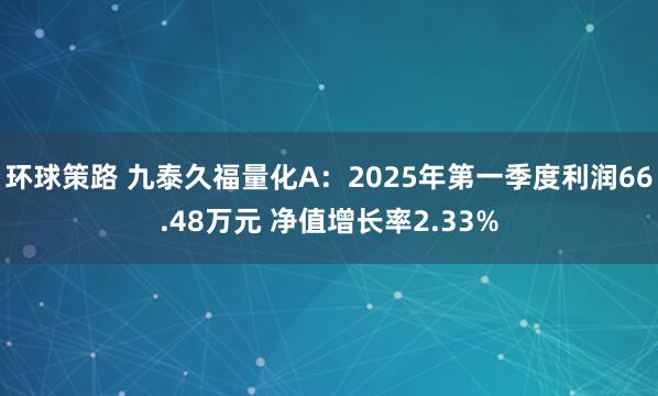 环球策路 九泰久福量化A：2025年第一季度利润66.48万元 净值增长率2.33%