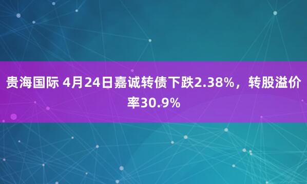 贵海国际 4月24日嘉诚转债下跌2.38%，转股溢价率30.9%